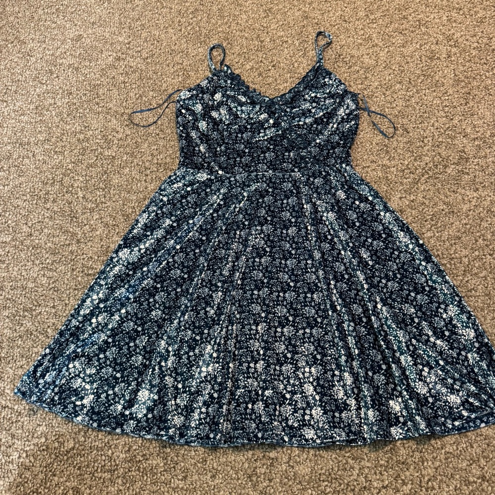 Blue Velvet Floral Dress